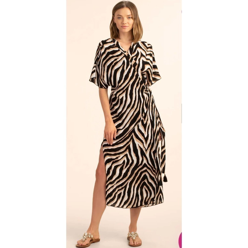 Trina Turk VIVANT MIDI WRAP DRESS animal print grandma core fairy core boho M